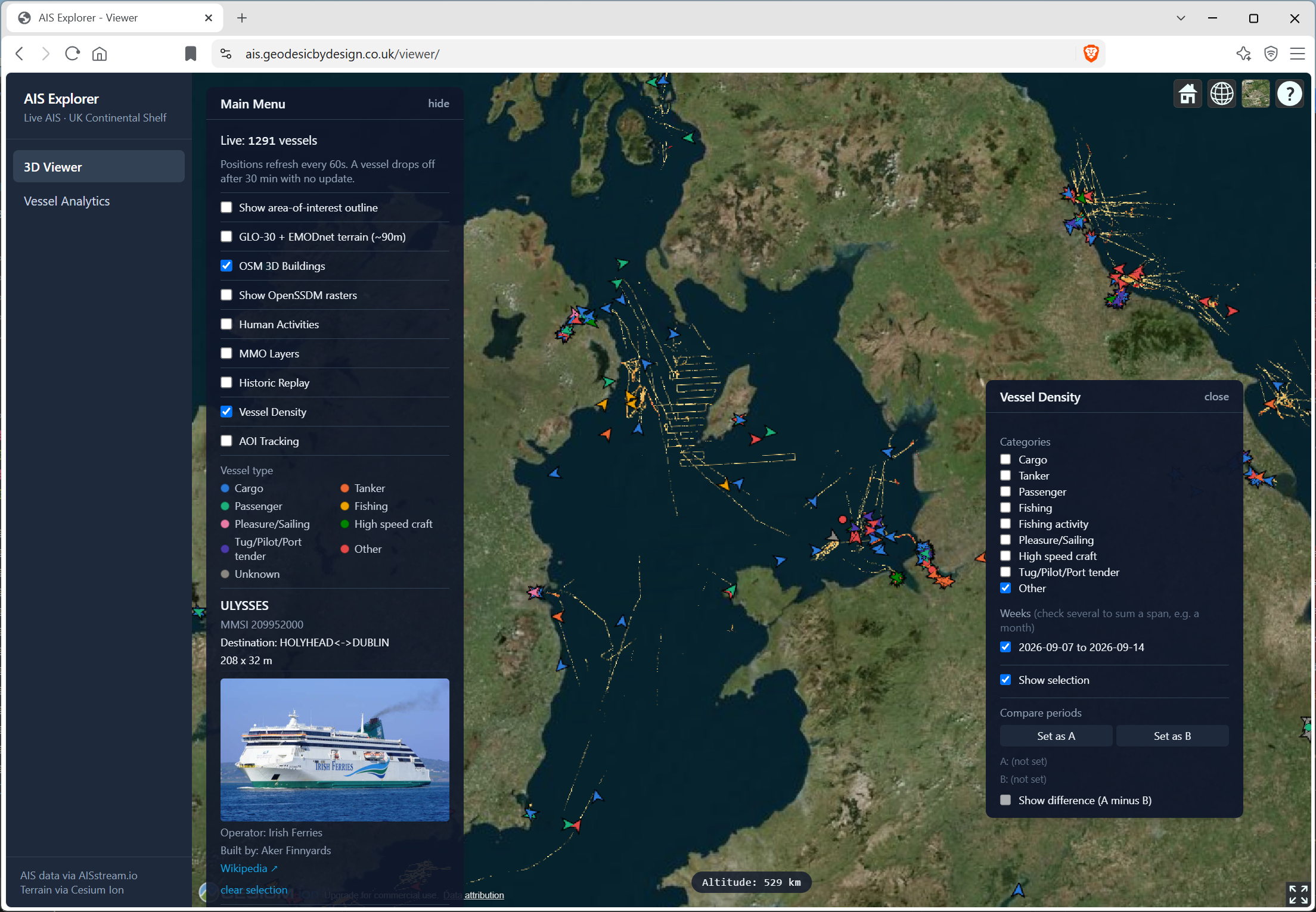 AIS Explorer vessel density filtered to other traffic